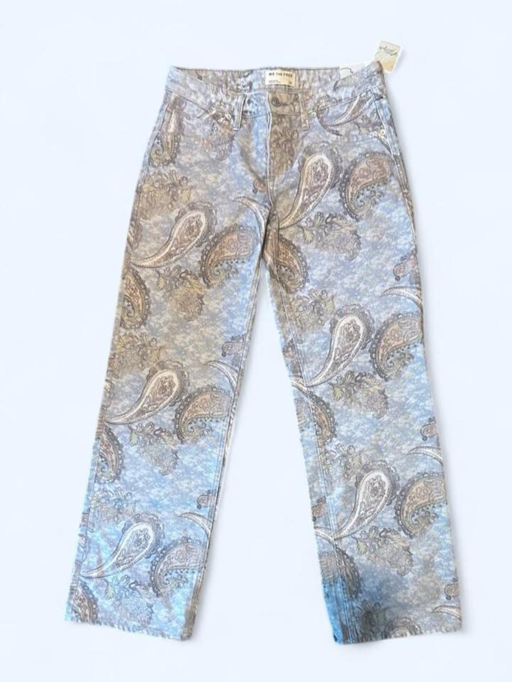 NWT Free People Fable Printed Low Rise Twisted Bow Jeans
